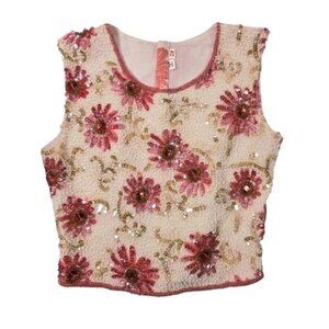 Beaded  Embellished Crop Top XXS Boho Fairy Y2K 90s 70s Sequined Hippie Festival